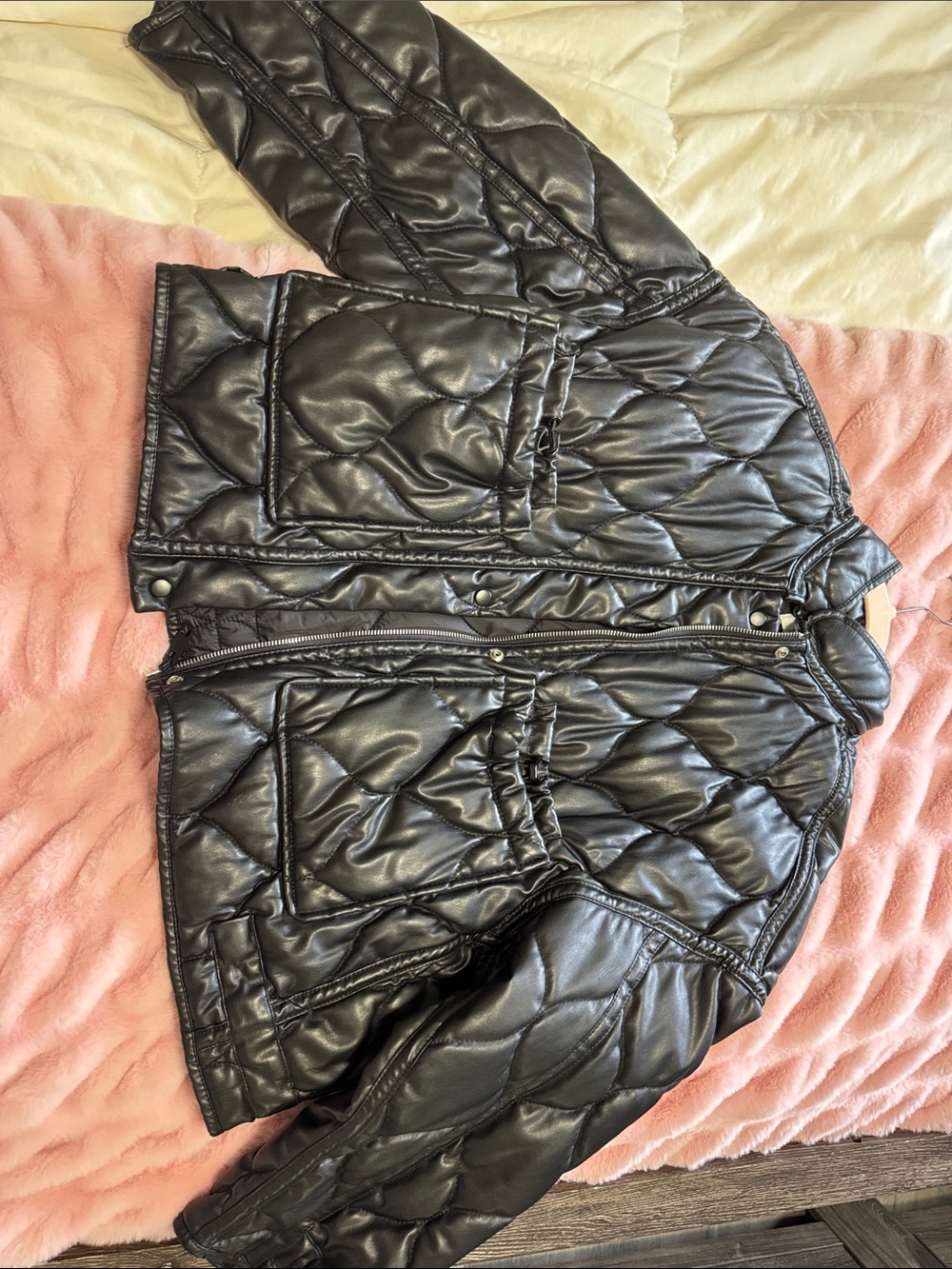 Zara Quilted Faux Leather Black Jacket